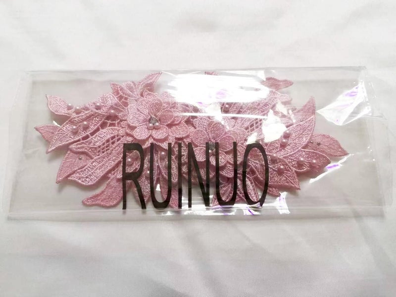 Ruinuo 3D Lace Beads Flower Applique Patches Sew on Patches Embroidery Appliques Rhinestone Sewing Wedding Dress Collar Decor Pink - Image 5